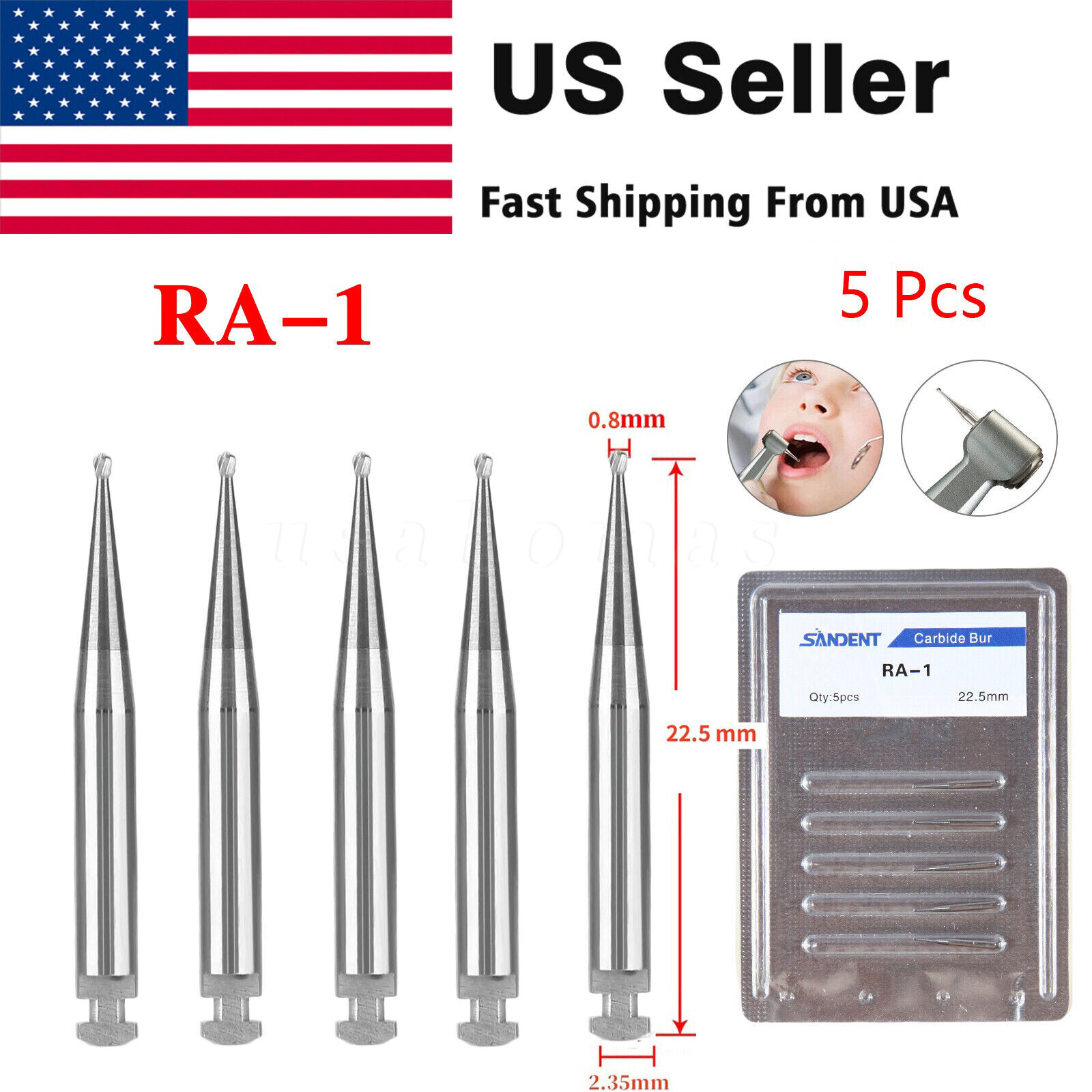 SANDENT Dental Tungsten Steel Carbide Burs Round RA Burs for Low Speed Handpiece