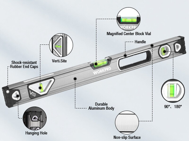 WORKPRO 24" Spirit Level Bubble Level w/3 Bubbles Double View Vertical Site Tool