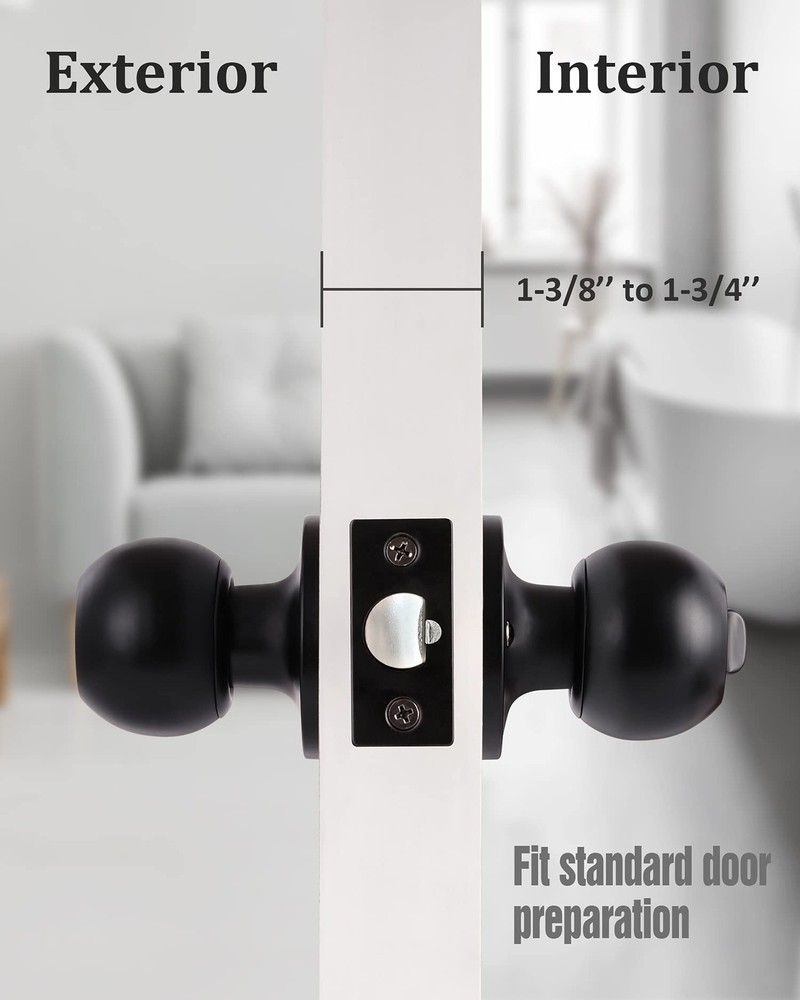 Lanwandeng Matte Black Door Knobs with Lock and Keys, 1 Pack, Entry Keys