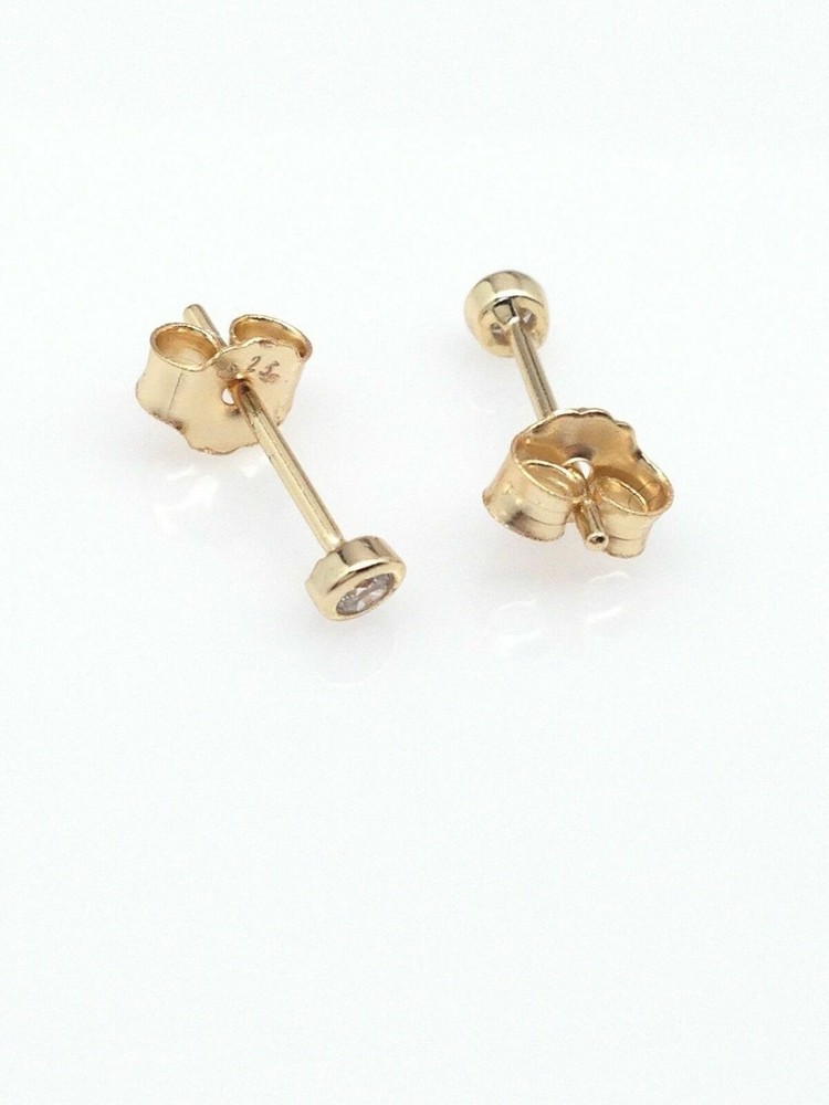 Silver Plated Tiny Bezel Cz Solitaire Stud Earrings 2mm Lab-Created A37