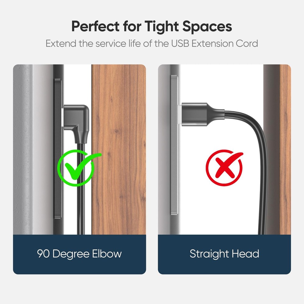 JasRoum Short USB Extension Cable Right Angle & Left 5Gbps Data A 8 inch