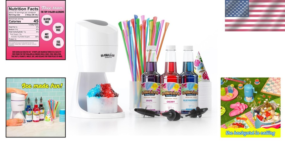 All-In-One Shaved Ice Kit - S900A Machine with Cherry, Grape & Blue Raspberry
