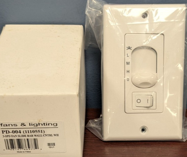 WASFL-08 WHITE 3-SPEED CEILING FAN SPEED & LIGHT SWTICH WALL CONTROL UNIT