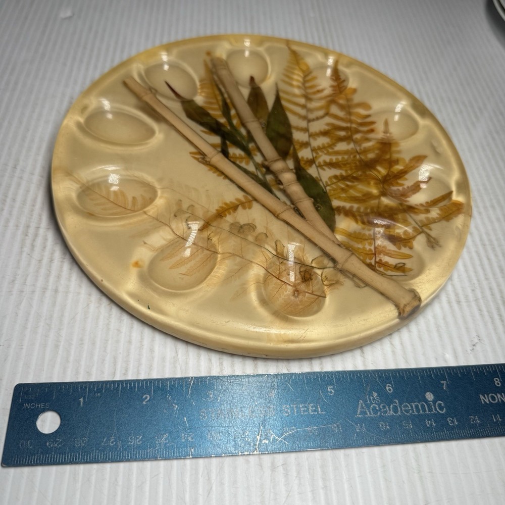 Vintage 10 Count 1970's Acrylic Pressed Bamboo Leaves Deviled Egg Tray