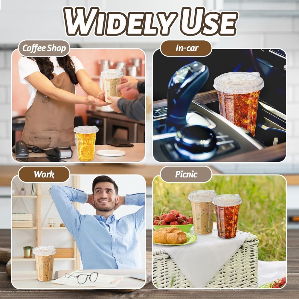 20 Oz Clear Plastic Cups with Strawless Sip Lids,25 Large,