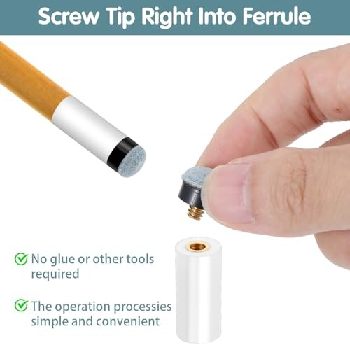 12 Sets Billiard Cues Tips Replacement with White Pool Cue Stick Ferrules,