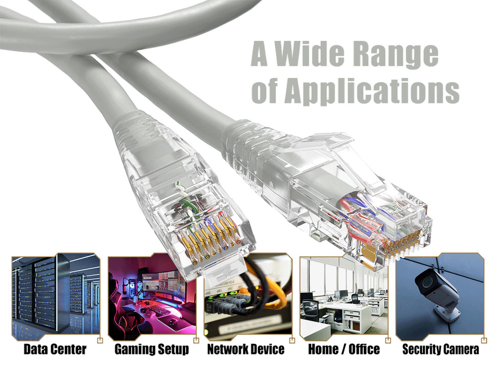 20ft Cat6 Ethernet Patch Cable with Clear Boot, UTP, Pure Bare Copper, Gray