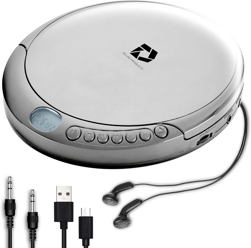 CD Player Portable with 60 Second Anti Skip, Stereo Earbuds, Includes Aux in Cab