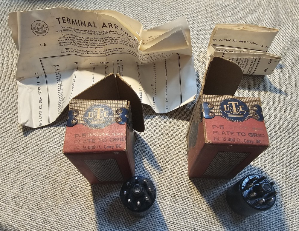 Vintage UTC P-5 Plate-to-Grid Interstage Transformers – Pair – Boxes – Untested
