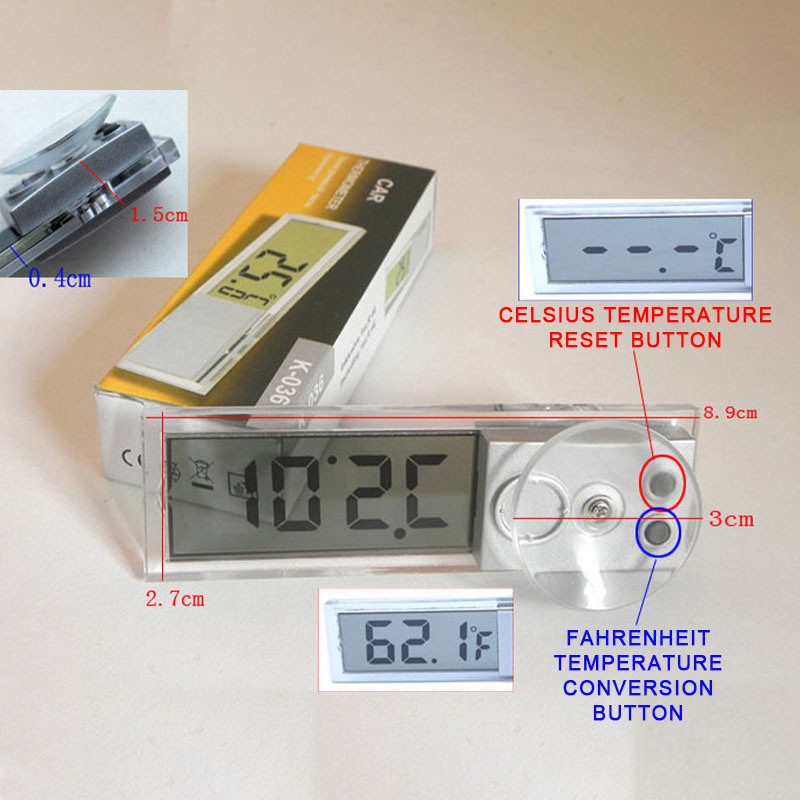 Car Decoration Interior Suction Cups LCD Digital Display Meter Thermometer