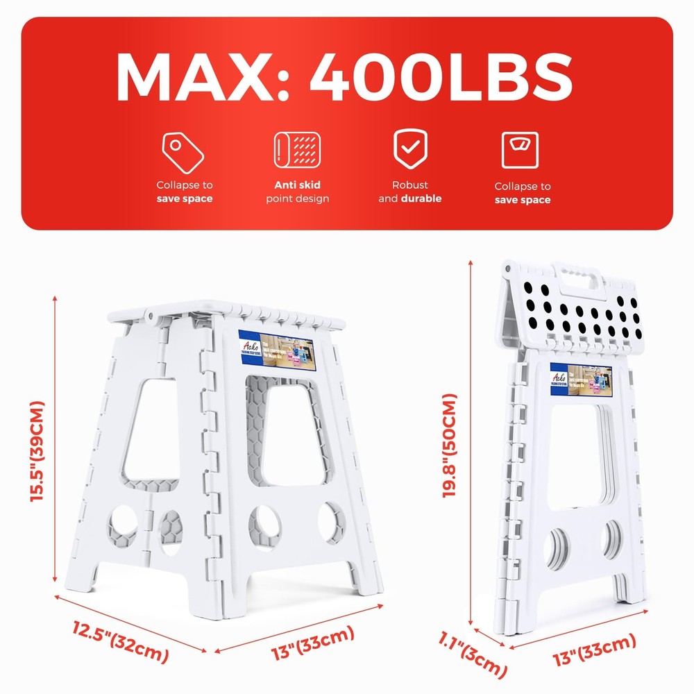 Folding Step Stool Foldable 16 Inch Stool 400 lbs CapacityPlastic Stools for ...