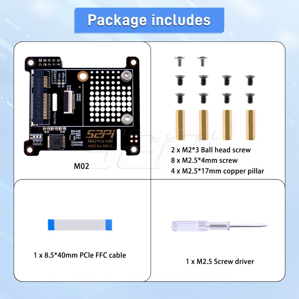 Mini PCIe HAT M02 Extension Adapter Board for Raspberry Pi 5