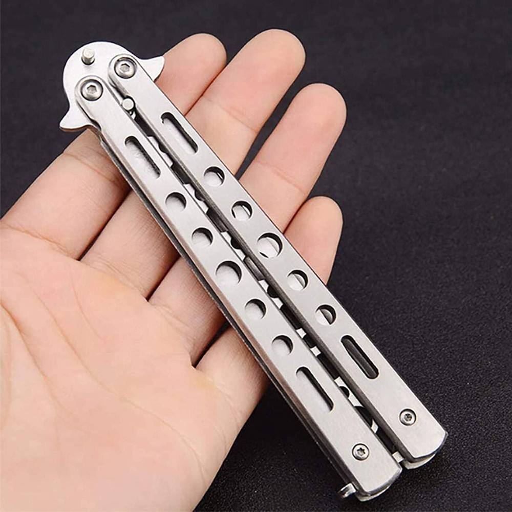 Butterfly Trainer Knife Practice Balisong Dull Training Tool Metal Black Silver