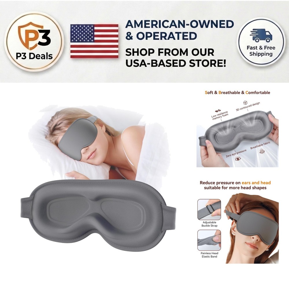 Luxurious 3D Light Blocking Sleep Mask - Zero Eye Pressure with Adjustable Strap