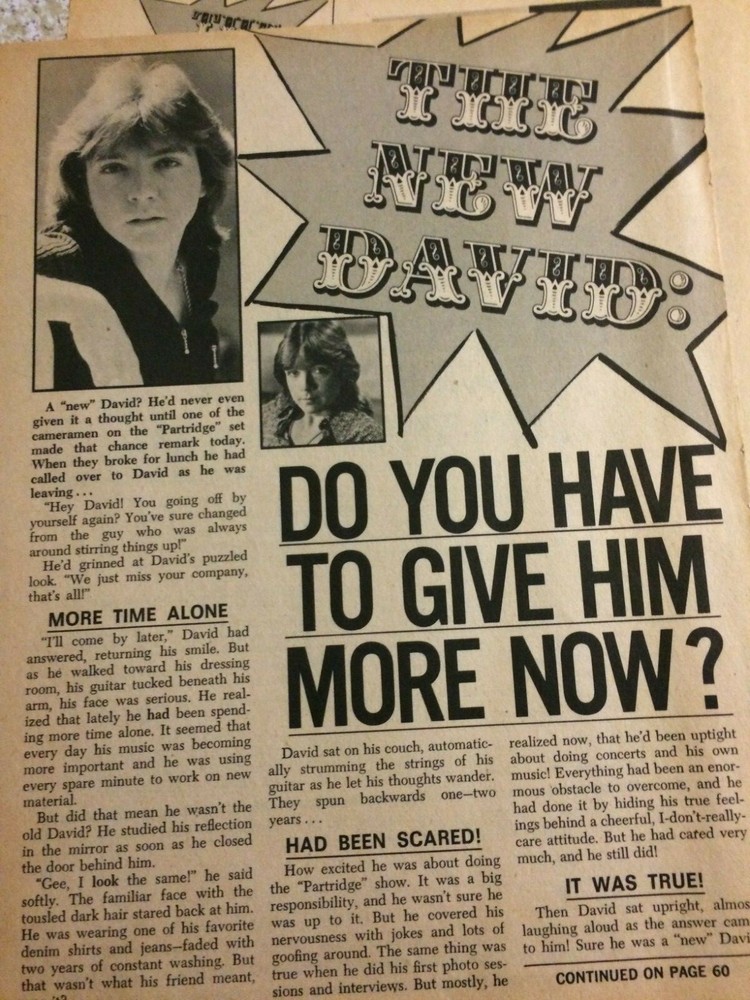 David Cassidy, Two Page Vintage Clipping