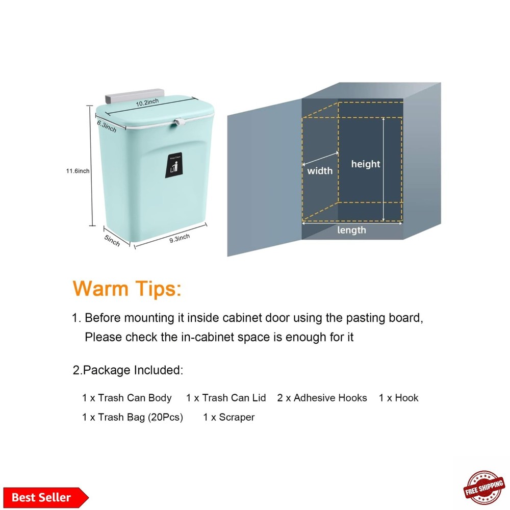 2.4 Gallon Kitchen Compost Bin for Counter Top or Under Sink, Hanging Small T...