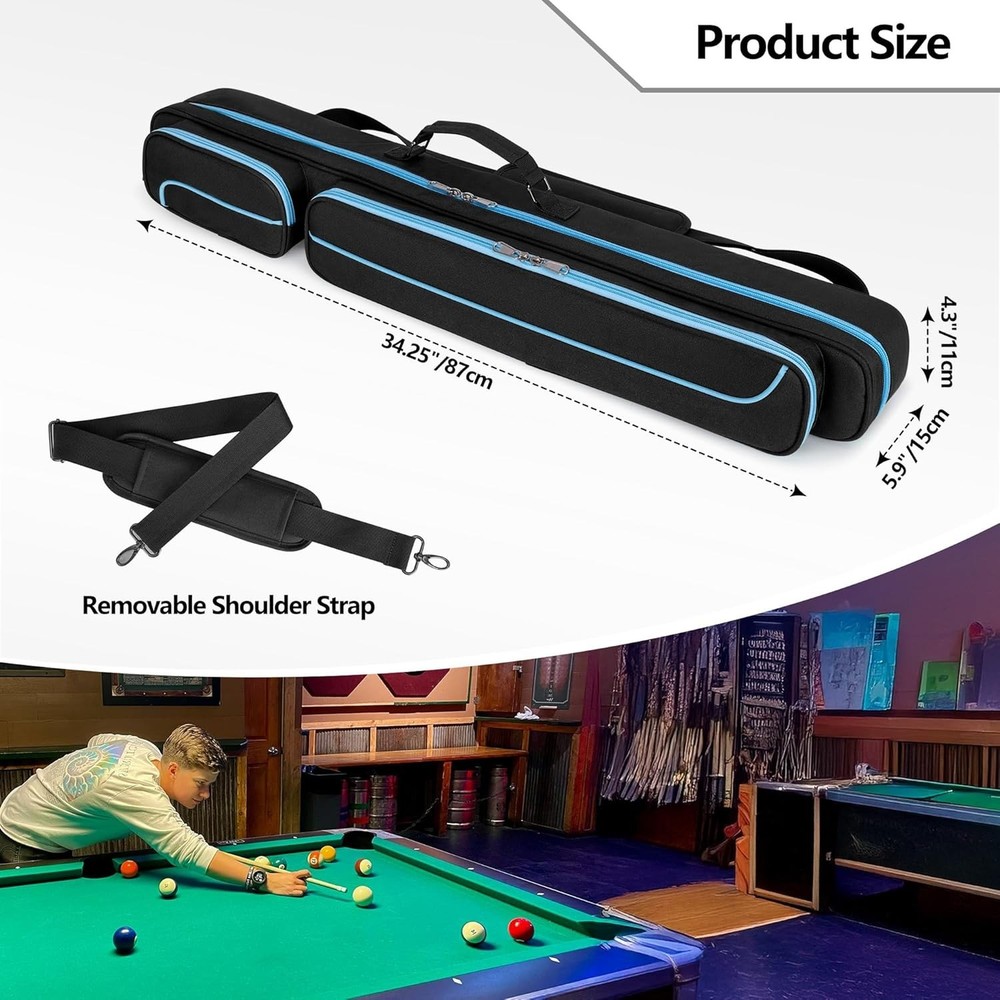 Elegant 2x2 Pool Stick Case with Cotton Padding & Adjustable Carry Strap