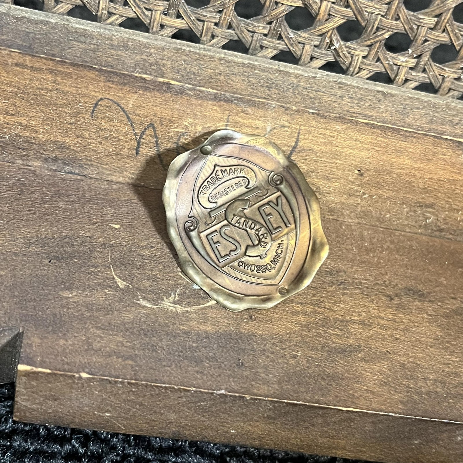 Vintage Estey Cane Top Wood Organ Piano Bench Table Owosso Michigan Brown Seat