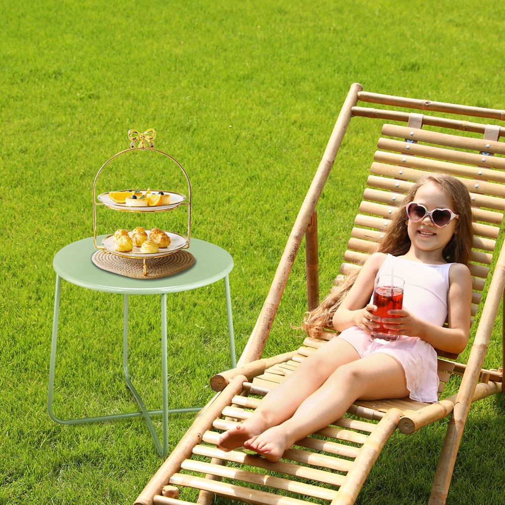 Small Patio Side Table, Waterproof Round Metal Coffee Table