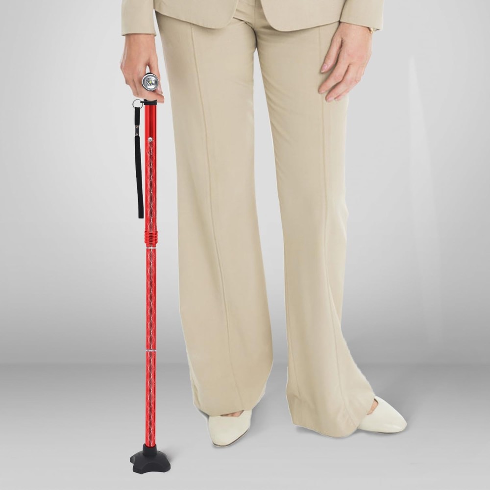BeneCane Folding Walking Cane for Men & Women w/ LED Light Quad Base Support