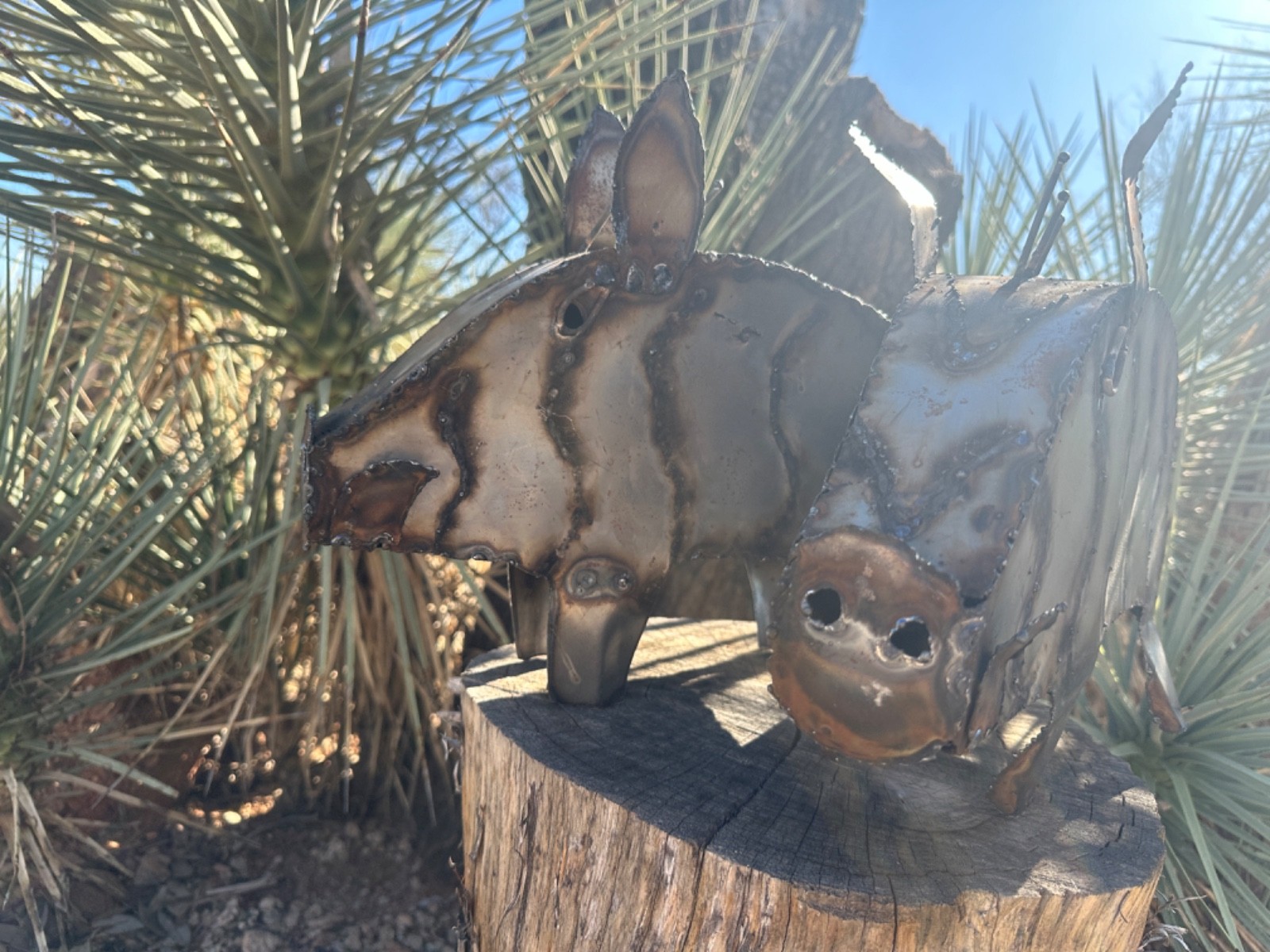 Handcrafted Rustic Metal Javalina Quail Yard Art