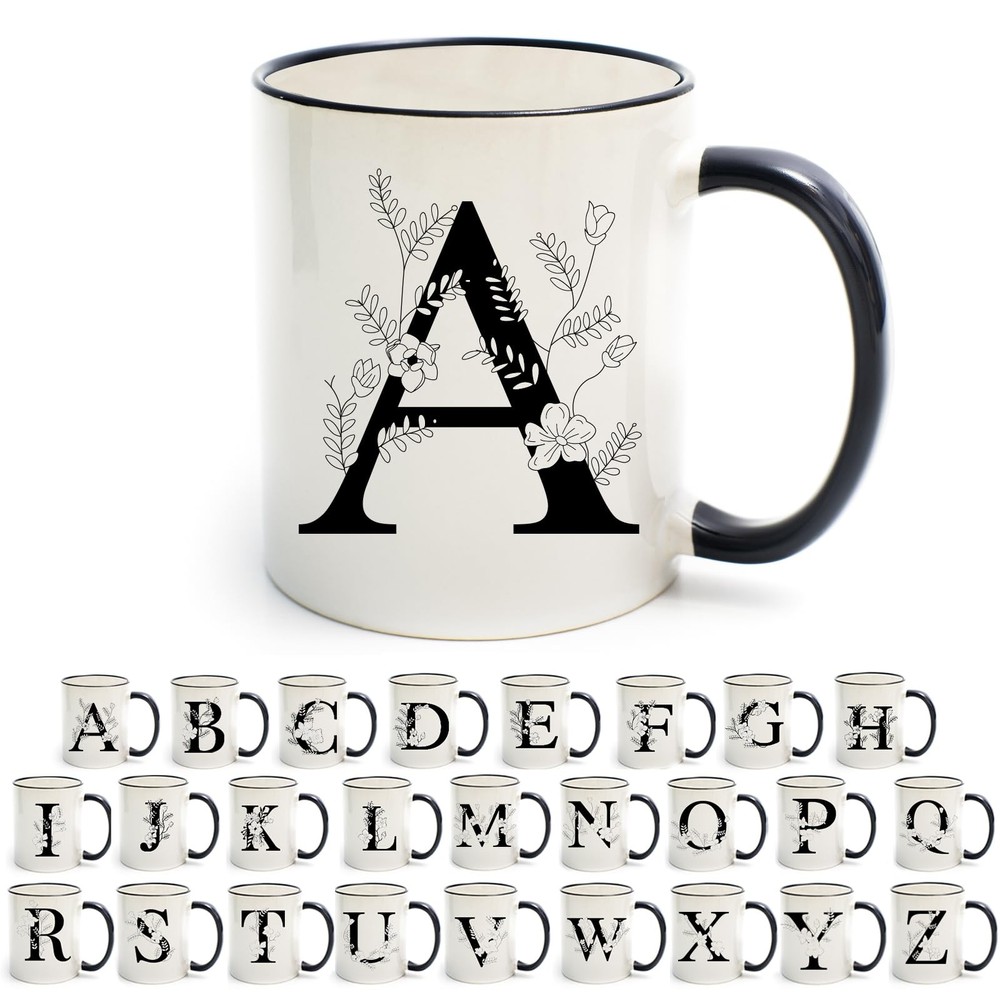 Monogram Ceramic Coffee Mugs, 11 oz Initial Drinking 11 Ounces, ceramic-cup-a