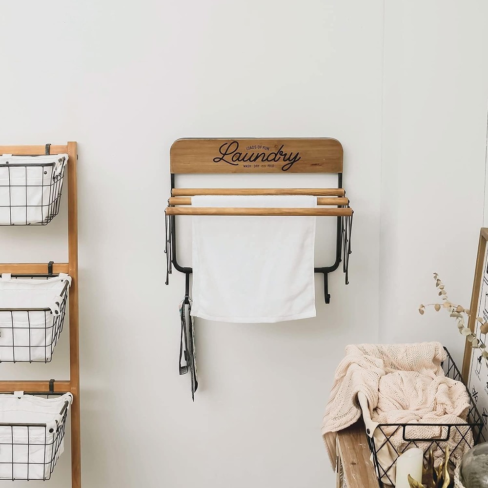 Elegant Accordion Laundry Rack: Space-Saving Wall-Mounted 3-Bar Drying Solution