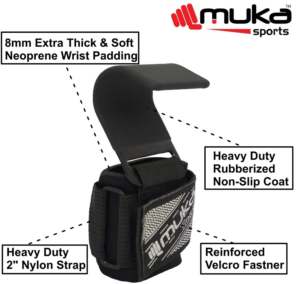Weight Lifting Hooks(Pair) Non-Slip Rubber Coated Support Adjustable Wrist strap
