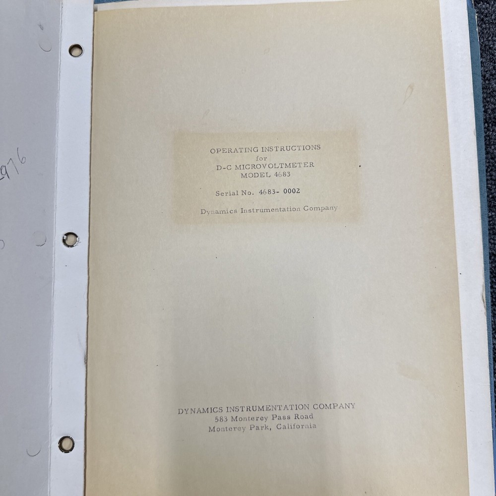 Dynamics Model 4683 D-C Microvoltmeter Operating Instructions 4683-0002
