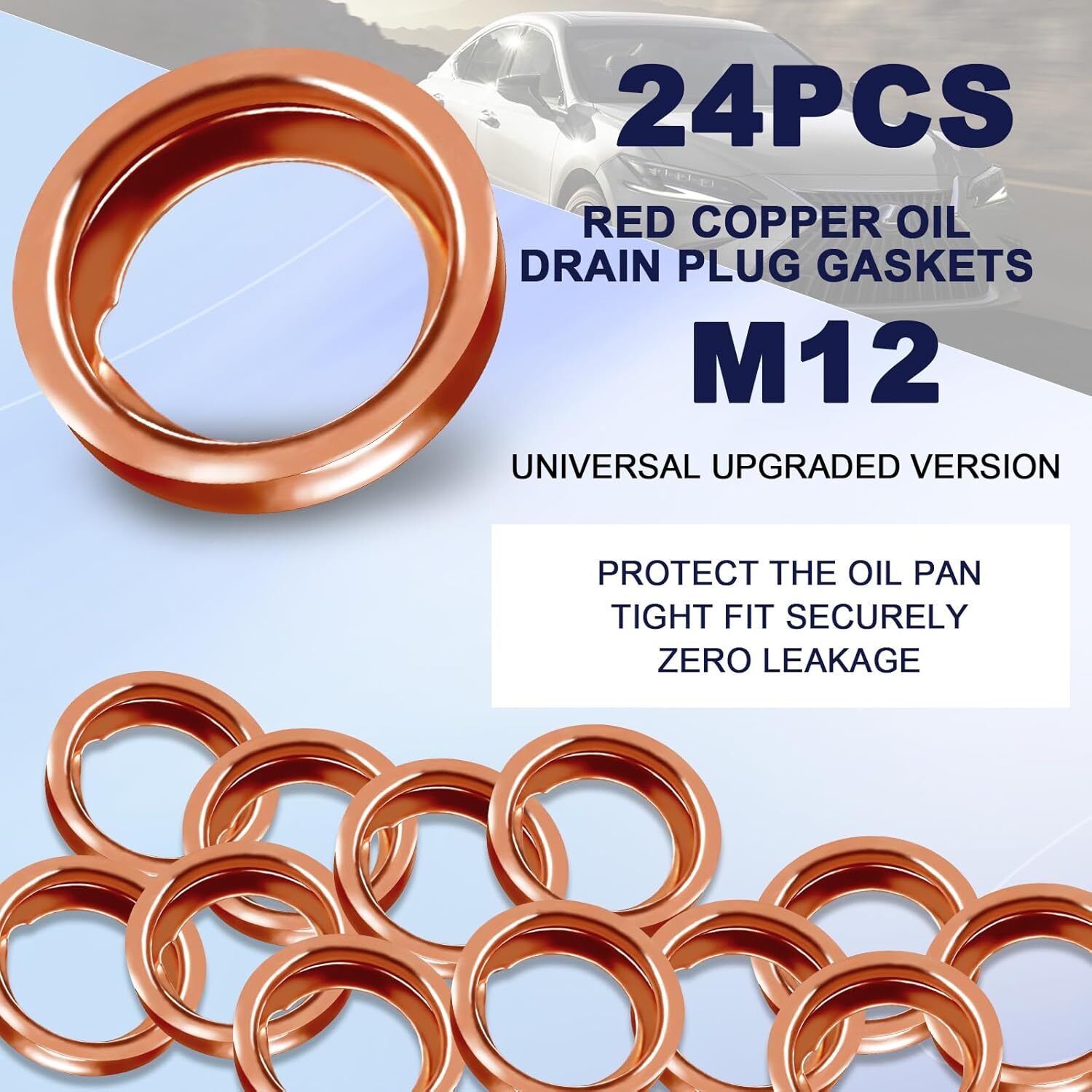 24-PCS Oil Drain Plug Gasket Washer- Copper M12 Crush Washer Oil Drain Plug