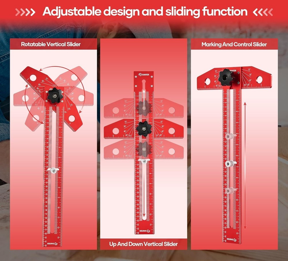 Precision Angle Adjusting T-Square Ruler with Laser Engraved Scales & Pencil