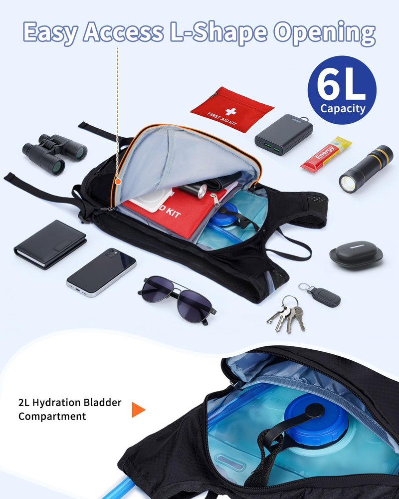 Hydration Backpack with 2L Water Bladder, 6L Lightweight Water Backpack for Hiki