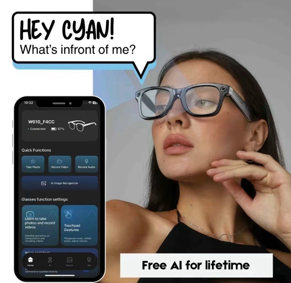 AI Smart Glasses Bluetooth Audio POV Camera HD Video