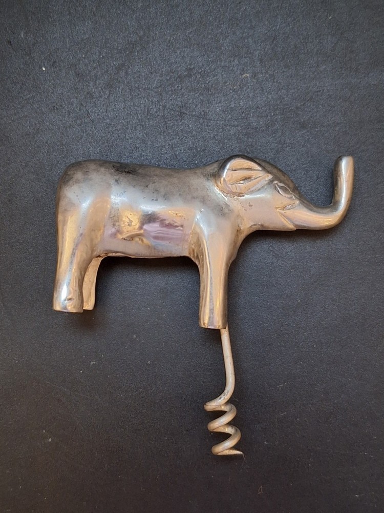 Vintage Elephant Figural CORKSCREW Silverplate Republicans Political Bar Ware