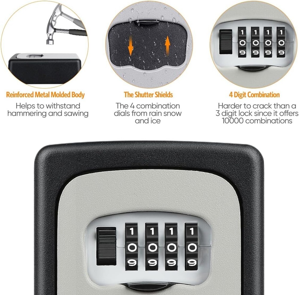 Durable Portable Key Lock Box - Wall-Mounted 4-Digit Security Box for 5 Keys
