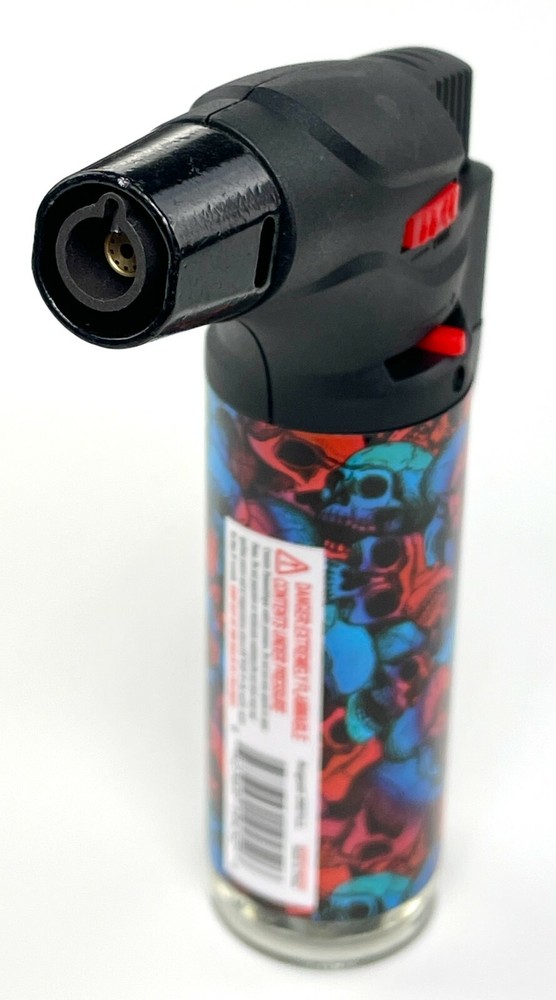 4 Pack Jumbo 4" Single Jet Flame Torch Gun Lighter Refillable Lockable Skull