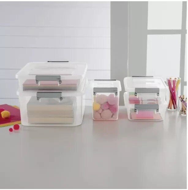 Sterilite 2.7 Qt. Modular Latch Box Plastic with Clear Base and Lid, Titanium