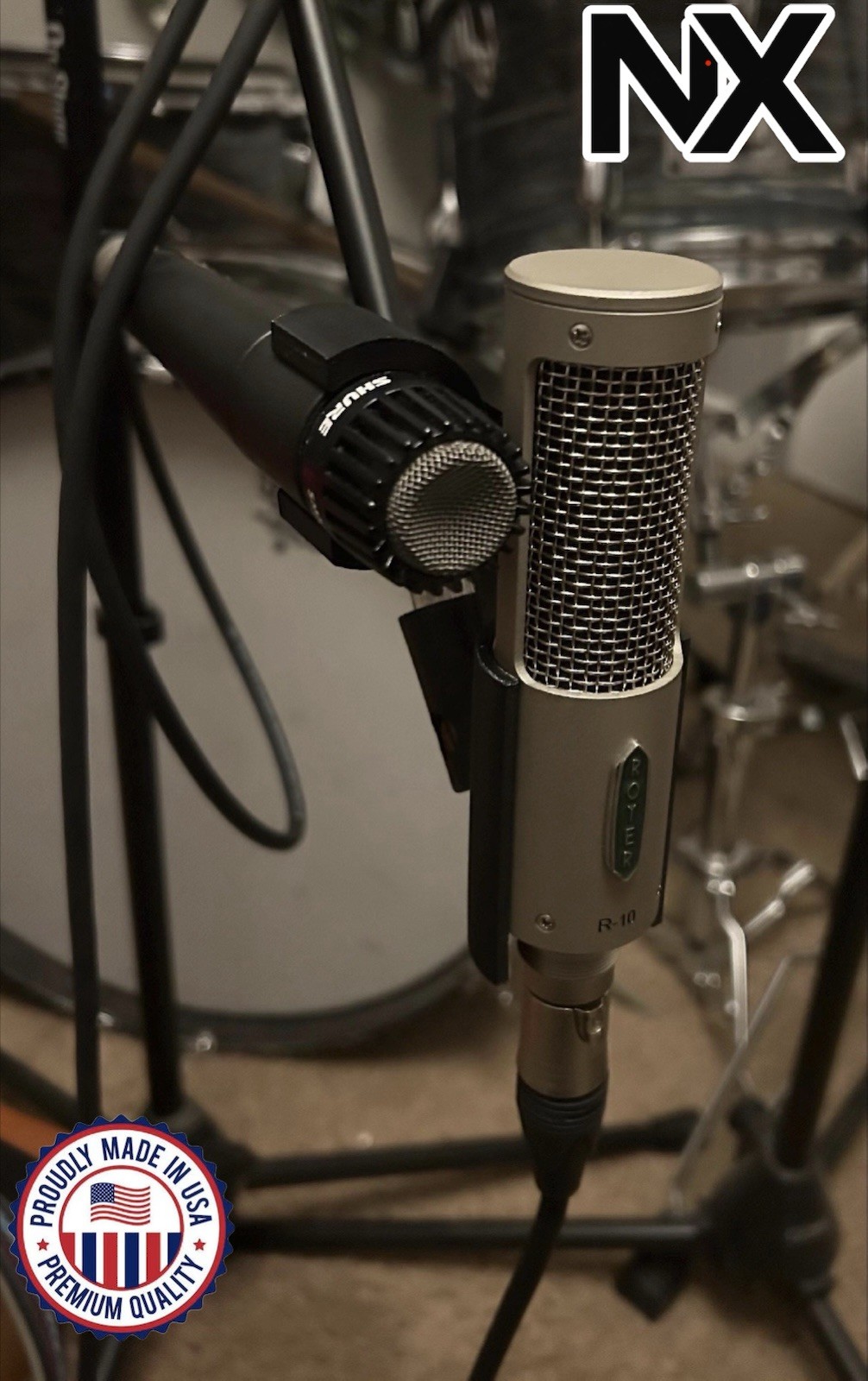 Royer R-10 and SM57 dual mic holder
