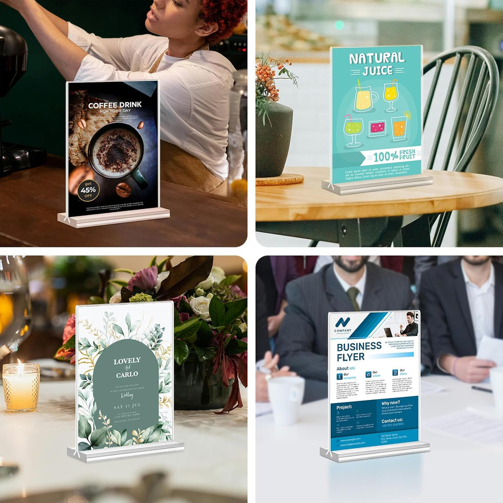 Acrylic Sign Holder, 5X7, 15 Pack Vertical Clear Table Menu Display, Double Side