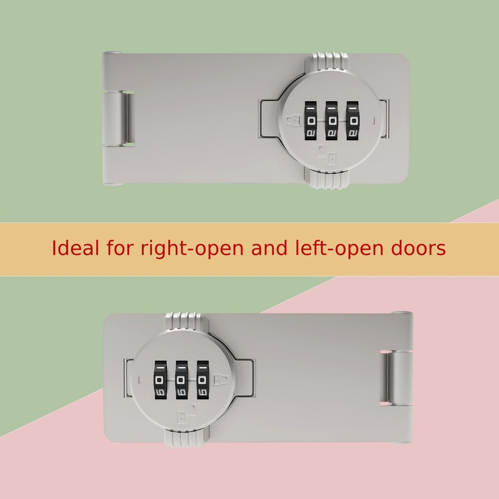 Keyless Combination Lock 3-Digit Twist Knob Hasp Latch Password Silver