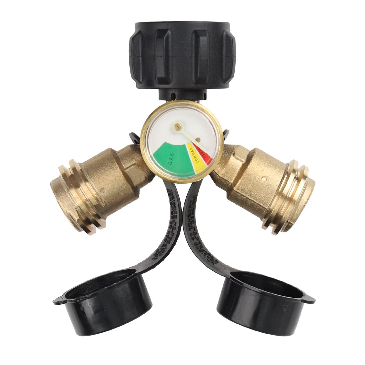 Propane Tank Y Splitter Adapter 2 Way LP Gas Tee Connector with Gauge