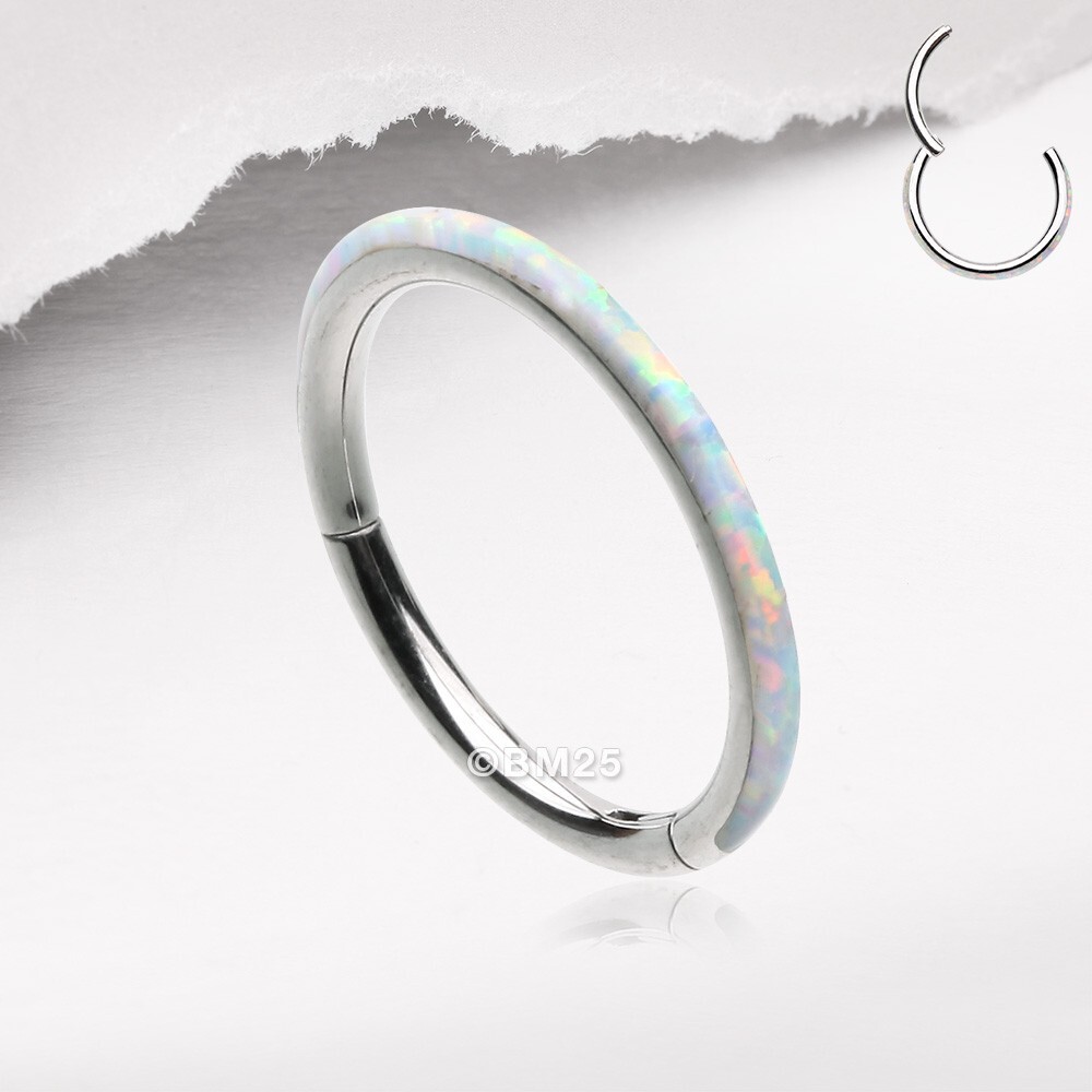 Brilliant Fire Opal Lined Seamless Clicker Hoop Ring