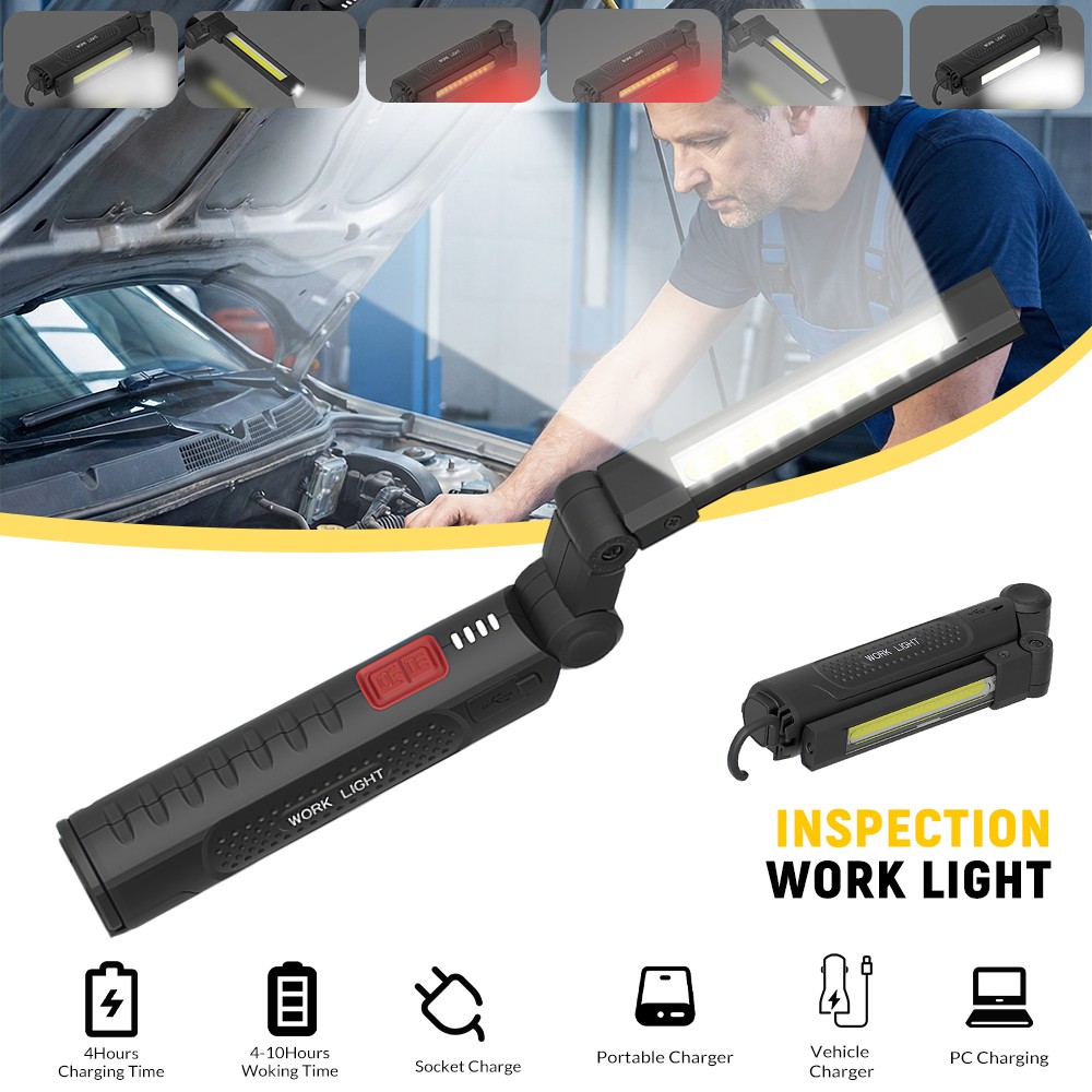 Magnetic Base LED COB WorkLight Mechanic Torch Rechargeable Flashlight Spotlight