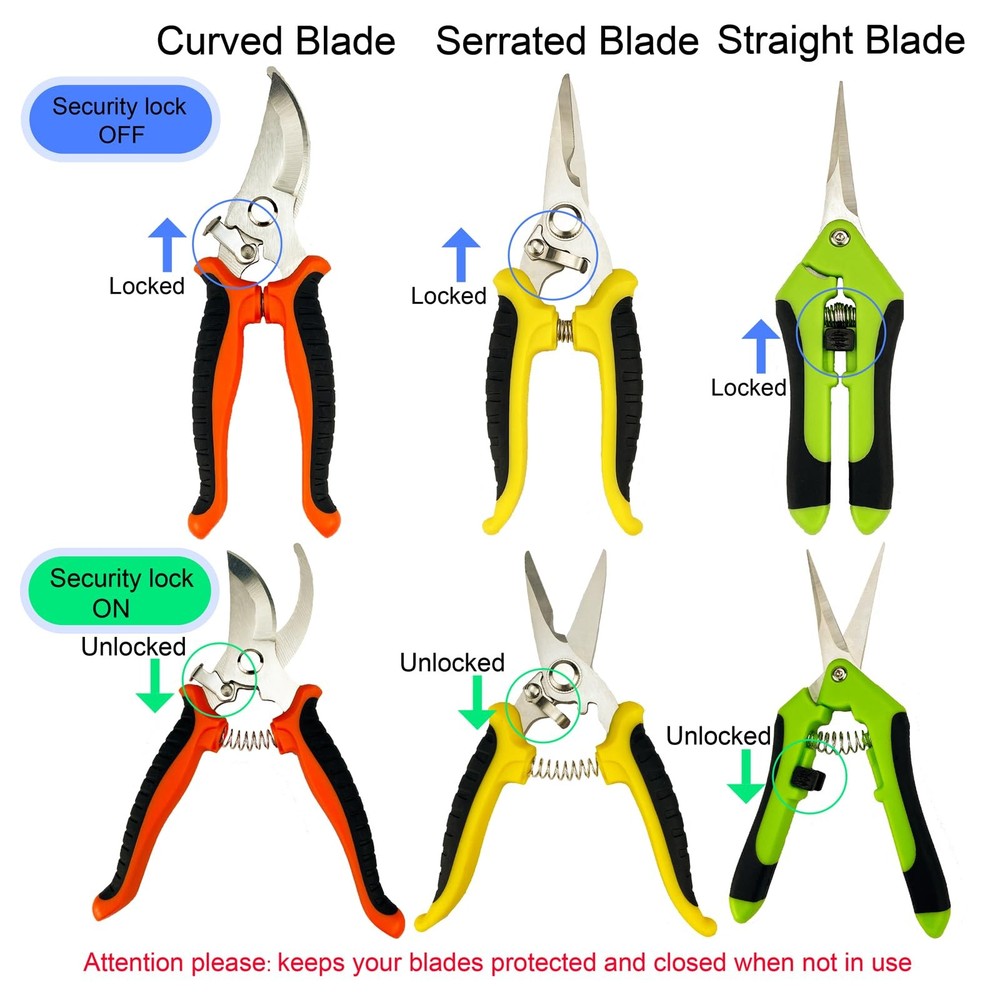 Pruning Shears, 4 Pack Garden Shears with Medium, Orange, Yellow, Green