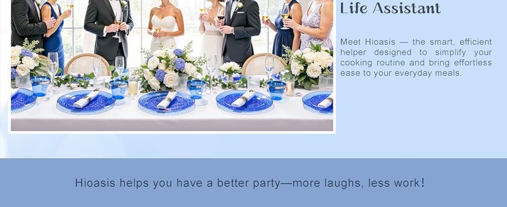 Blue Gold Plastic Plates - Blue Plastic Dinnerware Set Includes 25