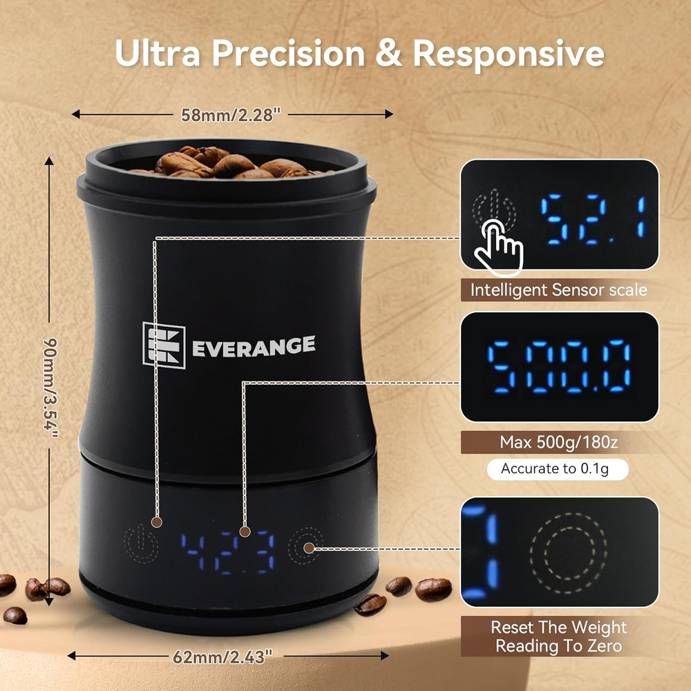 Rechargeable Digital Coffee Scale with Timer and Dosing Cup, Black