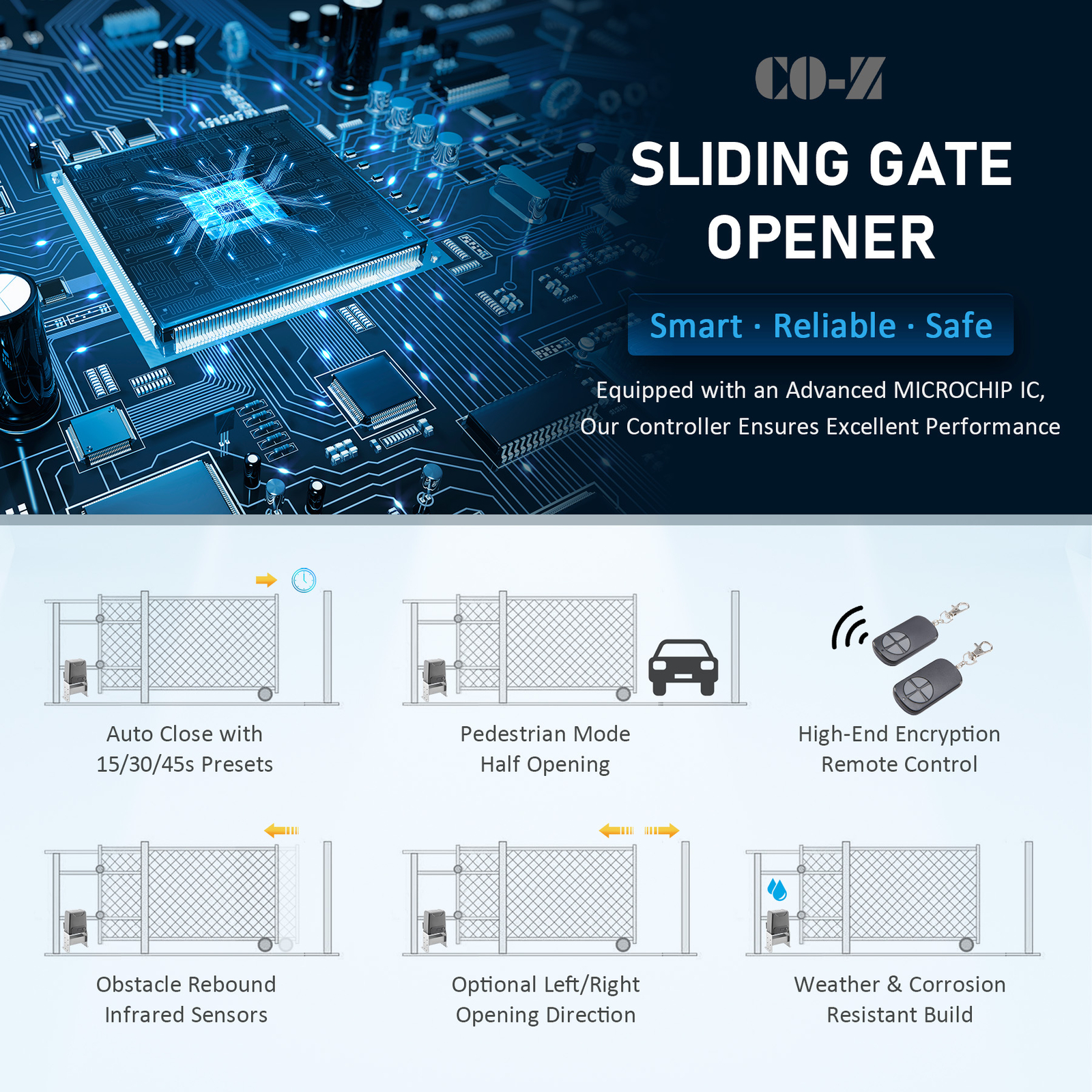 CO-Z 4400lb APP Control Automatic Sliding Gate Opener with Keypad & 4 Remotes