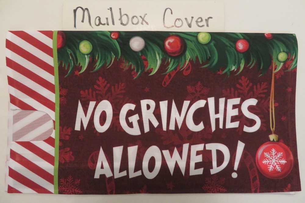 Magnetic Mailbox Cover "NO GRINCHES ALLOWED!" Christmas Tree, Polyester Fabric