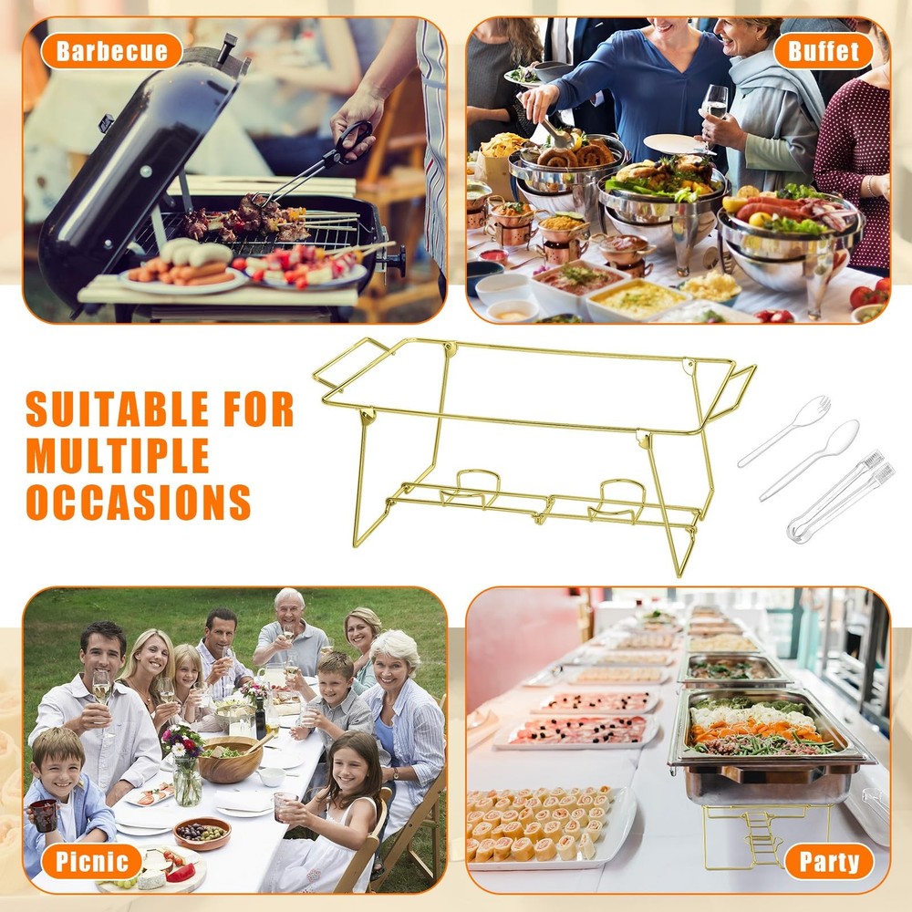 32 Pack Wire Buffet Rack Stand Folding Chafing Stand Chrome Frame Serving Tra...