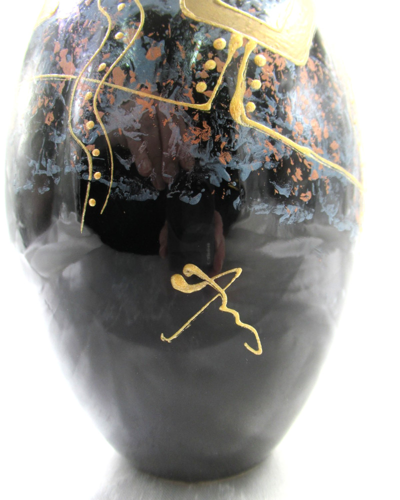 Ceramic Vase Hand Painted Signed Romania 6 1/2"